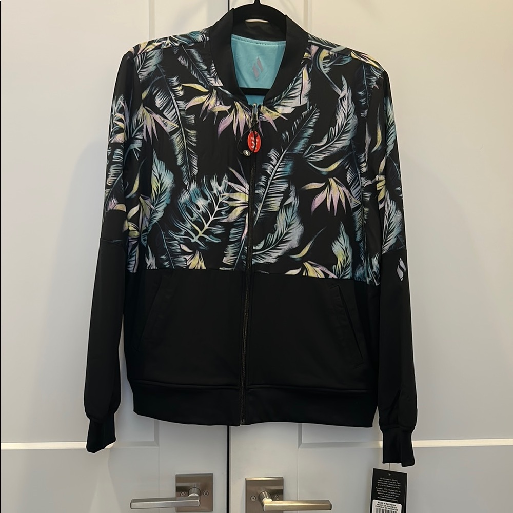 Reversible Black & Tropical Leaf Print Jacket